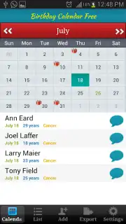 Birthday Calendar Free Screenshot 1